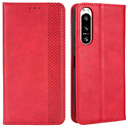 Etui en PU texture vintage, magnétique auto-absorbée avec support pour votre Sony Xperia 5 IV 5G - rouge