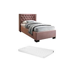 Vente-Unique Lit avec tête de lit capitonnée - 90 x 200 cm - Velours rose + matelas - MASSIMO II pas cher