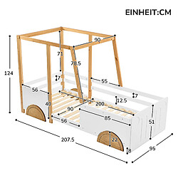 KOMHTOM Lit Voiture Jeep Enfant 90 X 200 cm Avec Roulettes Mdf - Cadre De Lit Simple En Pin - Blanc pas cher