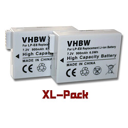 vhbw 2x Li-Ion batterie 900mAh (7.2V) pour appareil photo DSLR Canon EOS Kiss X4, X5, X6i remplace LP-E8