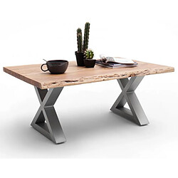 Pegane Table basse en bois d'acacia massif naturel et acier inoxydable X - L.110 x H.45 x P.70 cm