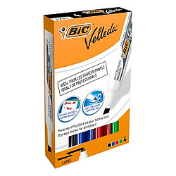 Marqueur effaçable Bic Velleda 1791 pointe biseautée de 3,3 à 4,6 mm - Pochette de 4 couleurs assorties