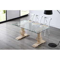 Acheter Pegane Table à manger rectangulaire en verre trempé avec pieds en bois de chêne sculpté - Longueur 160 x Profondeur 90 x Hauteur 76 cm