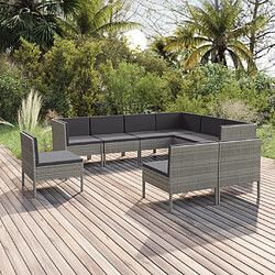 vidaXL Salon de jardin 9 pcs avec coussins Résine tressée Gris