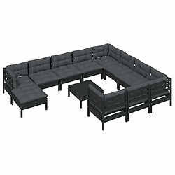 Avis Maison Chic Salon de jardin 12pcs + coussins - Mobilier/Meubles de jardin - Table et chaises d'extérieur Noir Bois de pin -MN23798