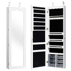 Helloshop26 Armoire à bijoux murale led avec miroir 6 tiroirs hauteur du crochet ajustable 120x36,5x11,5cm blanc 20_0005407