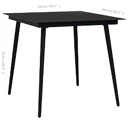 Avis vidaXL Table à dîner de jardin Noir 80x80x74 cm Acier et verre