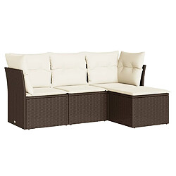 vidaXL Salon de jardin 4 pcs avec coussins marron résine tressée