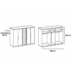 Inside 75 Armoire de rangement LISBETH 4 portes chêne 1 porte 250 x 236 cm hauteur