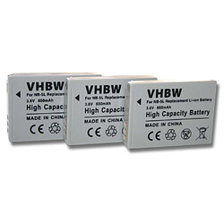 Vhbw 3 x batteries Li-Ion 650mAh (3.6V) pour Canon Digital Ixus-, Powershot-Serie,par exemple: 90IS, 970IS, SX210IS, SD800. Remplace: NB-5L.