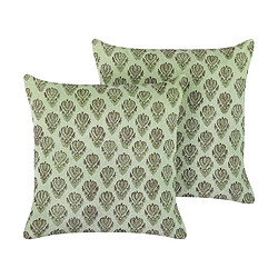 Beliani Lot de 2 coussins RUNGIA Coton 45 x 45 cm Floral Impression en bloc Vert