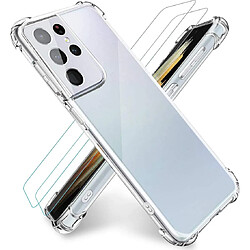 Coque Silicone Transparente Angles Renforces + 2 Verres Trempes Pour Samsung Galaxy S21 Ultra 5G Little Boutik®