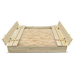 Elem Garden Technic Bac à sable 120x120cm en bois avec couvercle rabattable - Couleur bois naturel - Elem Garden