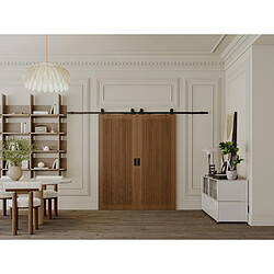 Vente-Unique Porte coulissante double avec système en applique en MDF et bois naturel foncé - 2 x H205 x L93 cm - SANDORA