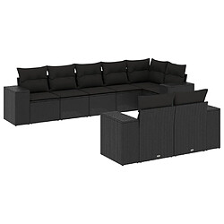 Maison Chic Ensemble Tables et chaises d'extérieur 8 pcs avec coussins,Salon de jardin noir résine tressée -GKD910809