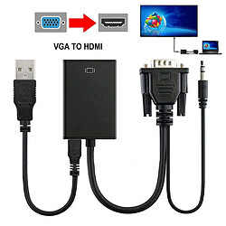 Adaptateur Câble Convertisseur HDMI Femelle vers VGA Mâle USB Mini-jack Audio