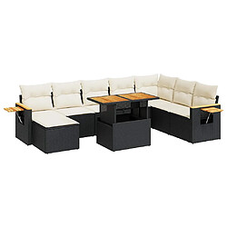 vidaXL Salon de jardin avec coussins 7 pcs noir résine tressée acacia