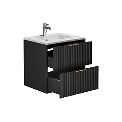 Acheter Vente-Unique Meuble de salle de bain suspendu strié avec vasque à encastrer - Noir - 60 cm - ZEVARA