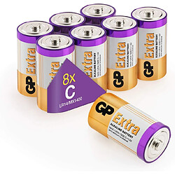 Piles C - Lot de 8 Piles|GP Extra | Batteries Alcalines Type C Baby lr14 1,5v|Longue durée, très puissantes, utilisation quotidienne