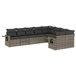 Maison Chic Salon de jardin 9 pcs avec coussins | Ensemble de Table et chaises | Mobilier d'Extérieur gris résine tressée -GKD69153