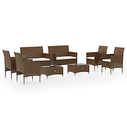 Maison Chic Salon de jardin 8 pcs + coussins - Mobilier/Meubles de jardin - Table et chaises d'extérieur Résine tressée Marron -MN61473