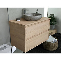 Acheter Vente-Unique Meuble de salle de bain avec vasque à poser en pierre - Placage chêne - 80 cm - MILIPAM