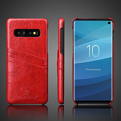 Wewoo Coque Rigide Etui en cuir Fierre Shann Retro Oil cire PU pour Galaxy S10 E avec emplacements cartes rouge