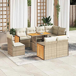 vidaXL Salon de jardin avec coussins 9 pcs beige résine tressée acacia