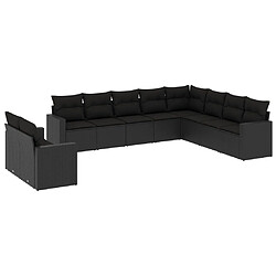 vidaXL Salon de jardin 10 pcs avec coussins noir résine tressée