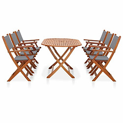 Maison Chic Mobilier à dîner de jardin 7 pcs,Table et chaises d'extérieur Gris eucalyptus et textilène -GKD180749