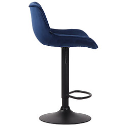 Avis Decoshop26 Tabouret de bar chaise haute x1 en tissu bleu coutures verticales support en métal noir 10_0005109