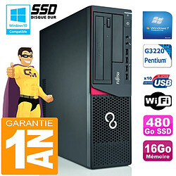 PC Fujitsu Esprimo E720 E85+ SFF G3220 RAM 16Go Disque 480 Go SSD Wifi W7 - Occasion