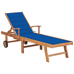 vidaXL Chaise longue avec coussin bleu royal Bois de teck solide