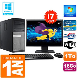 PC Tour DELL 7010 Core I7-2600 Ram 16Go Disque 1 To Wifi W7 Ecran 27" - Occasion