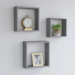 Maison Chic Lot de 3 Étagères murales,Étagère Rangement flottate sous forme de cube Gris MDF -MN98662