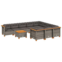 vidaXL Salon de jardin 11 pcs avec coussins gris résine tressée