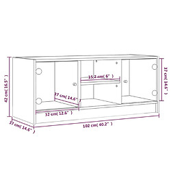 vidaXL Meuble TV avec portes en verre chêne fumé 102x37x42 cm pas cher