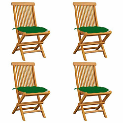 Maison Chic Lot de 4 Chaises de jardin,Fauteuil d'extérieur avec coussins vert Bois de teck massif -MN55294