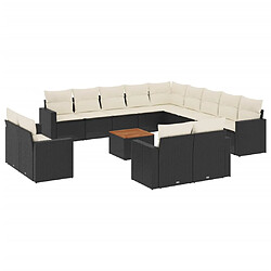 vidaXL Salon de jardin avec coussins 14 pcs noir résine tressée