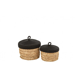 Dansmamaison Set De 2 Paniers Ronds Avec Couvercle Herbe/Coton Naturel/Rose