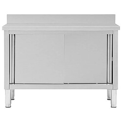 Helloshop26 Table de travail avec portes coulissantes armoire de stockage de cuisine armoire de rangement restaurant hôtel cantine 120 x 50 x (95-97) cm acier inoxydable 02_0001899 pas cher