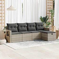 vidaXL Salon de jardin 5 pcs avec coussins gris clair résine tressée