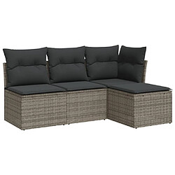 Maison Chic Salon de jardin 4 pcs avec coussins | Ensemble de Table et chaises | Mobilier d'Extérieur gris résine tressée -GKD99133