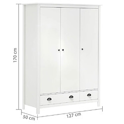 vidaXL Garde-robe à 3 portes Hill Blanc 127x50x170 cm Bois pin solide pas cher