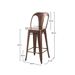 Rendez Vous Deco Chaise de bar mi-hauteur Indus cuivre 67 cm (lot de 2)