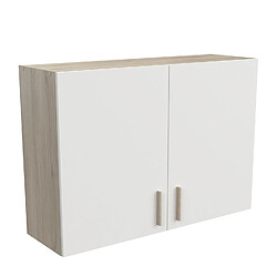 Pegane Meuble haut de cuisine 2 portes coloris chêne kronberg, blanc - Longueur 100 x Hauteur 70 x Profondeur 30 cm