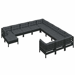 Avis Maison Chic Salon de jardin 12pcs + coussins - Mobilier/Meubles de jardin - Table et chaises d'extérieur Noir Bois de pin -MN57572