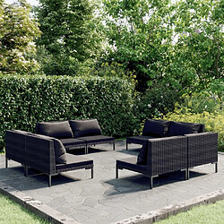 vidaXL Salon de jardin 8 pcs avec coussins Résine tressée Gris foncé