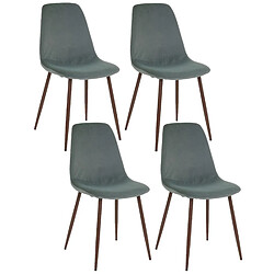 Toilinux Lot de 4 Chaises confortables en polyester effet velours et pieds en fer Roka - Vert Céladon