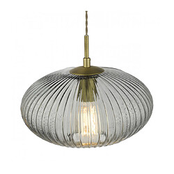 Luminaire Center Suspension Edmond Verre Laiton antique,vitrage côtelé fumé 1 ampoule 24,5cm pas cher